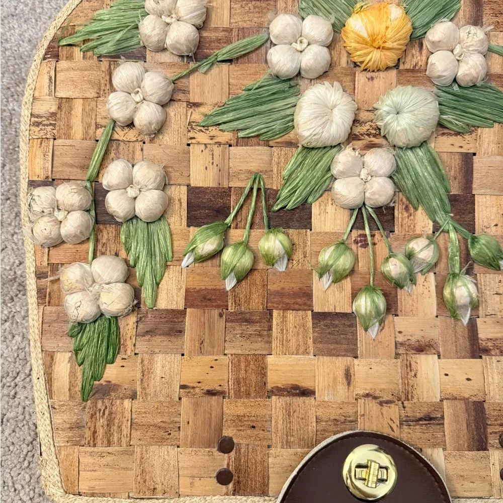 Elegant Large Floral Woven Tote Bag - Picture 4 of 12